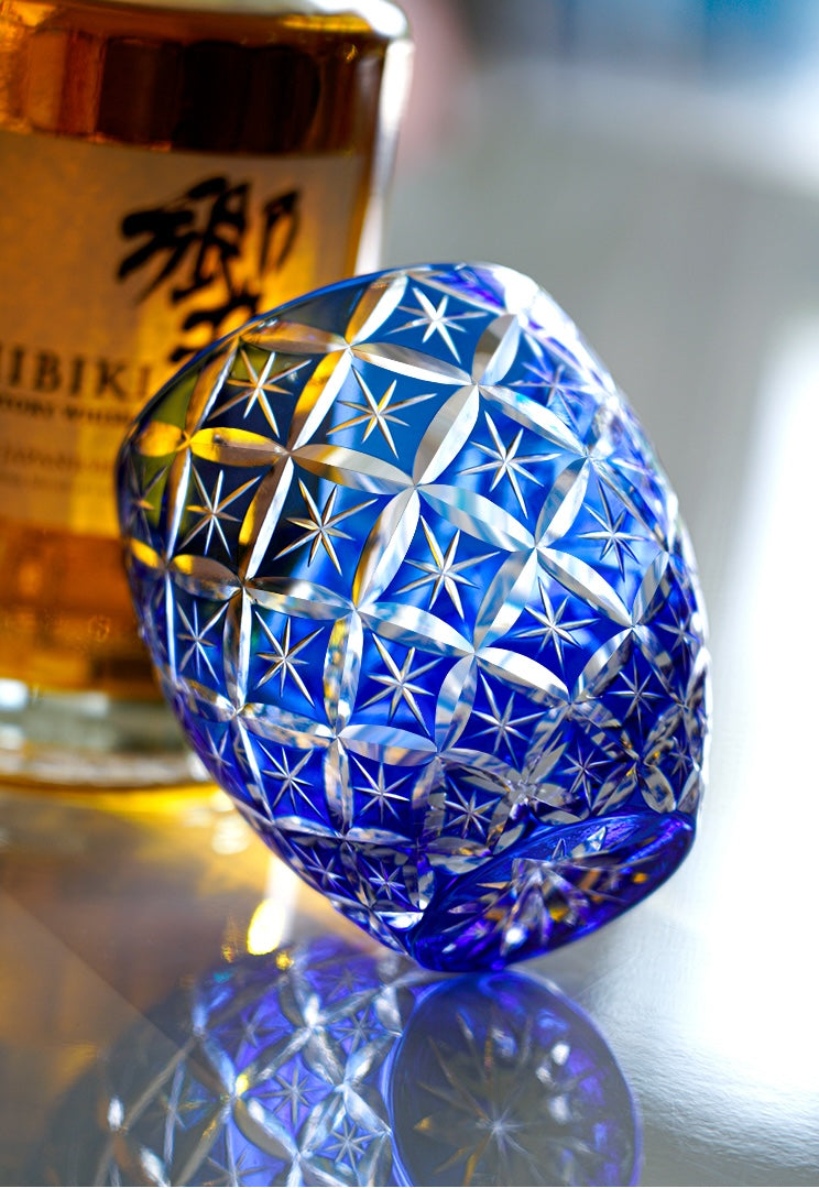 Cloisonne Pattern (Seven Treasures Glazing) Kamakura Cutteau Crystal Glass Elliptical Whiskey Glass.