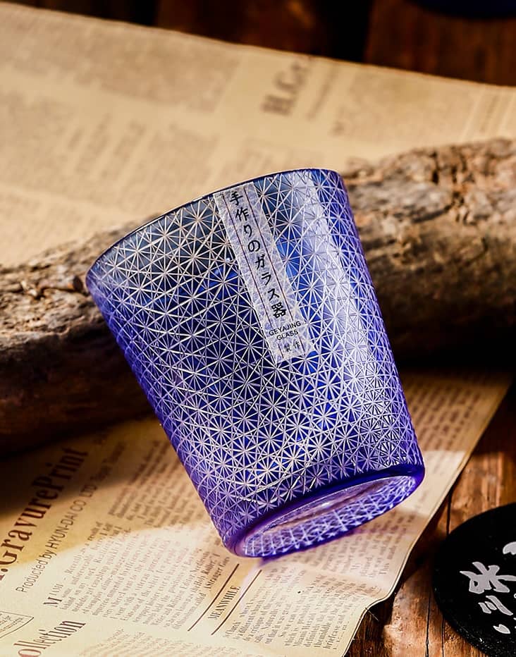 “Satsuma Blue” – Chrysanthemum Cut Sake & Whisky Glass Handcrafted Crystal Glass, 250 ml - Rin Essense