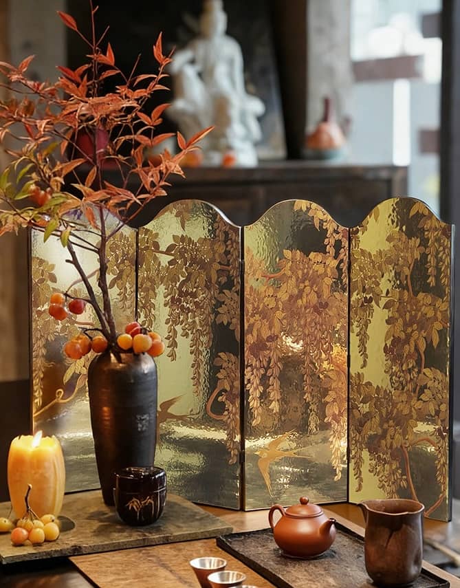 Japanese Folding Home Décor Screen Golden Light- Rin Essense - Rin Essense