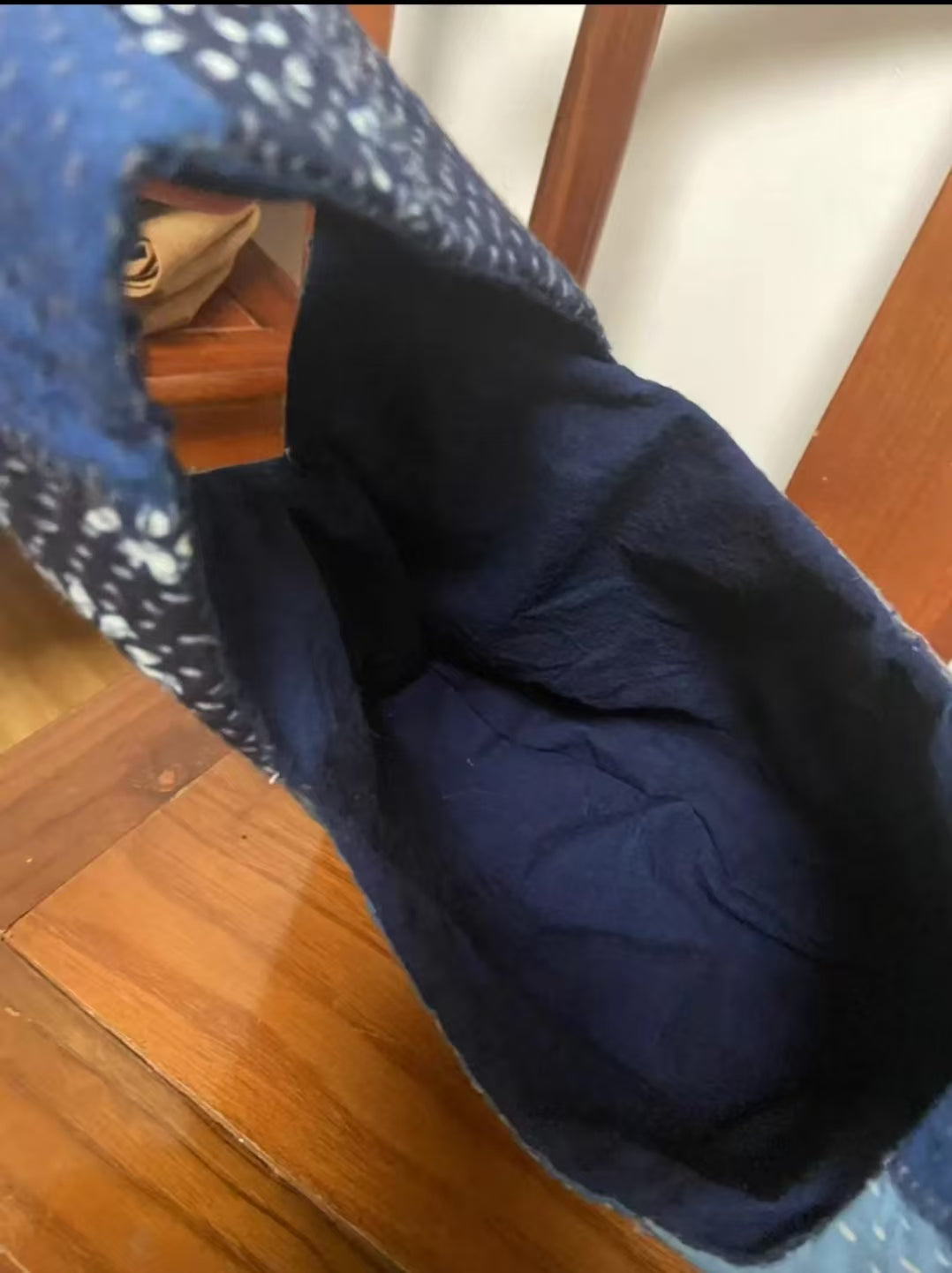Sashiko Indigo Plant-Dyed Patchwork Knot Bag.