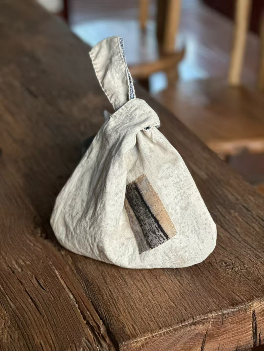 Vintage Loom Handwoven Knot Bag – Brown Plant-Dyed Patch.