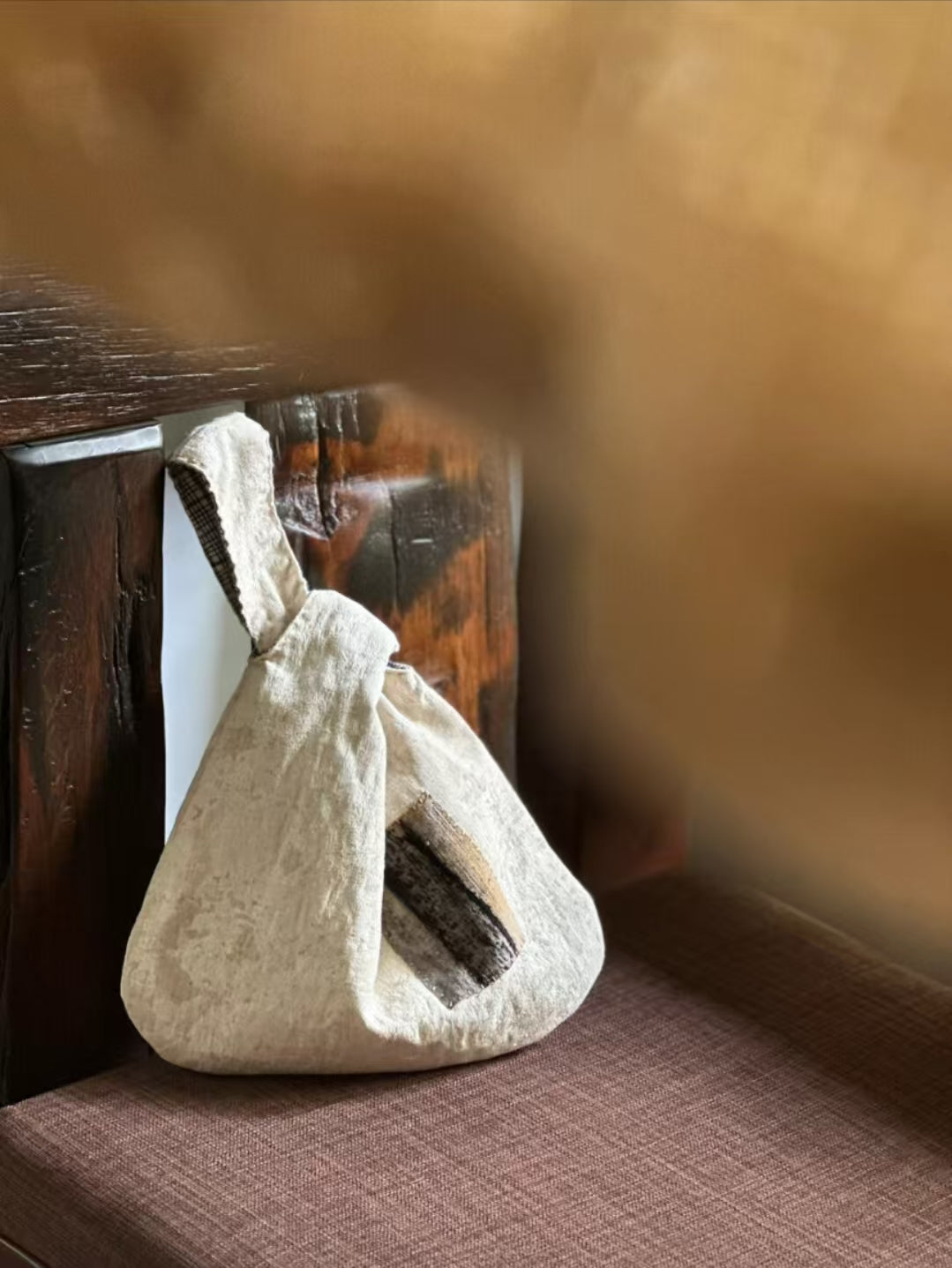 Vintage Loom Handwoven Knot Bag – Brown Plant-Dyed Patch.