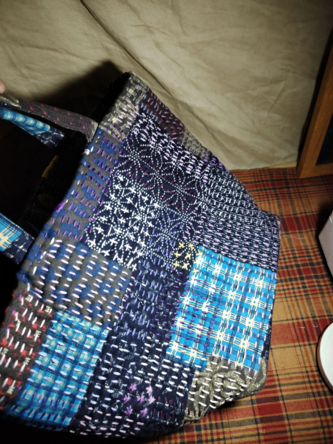 Large Sashiko Patchwork Tote Bag – Dark-Toned Mannui.