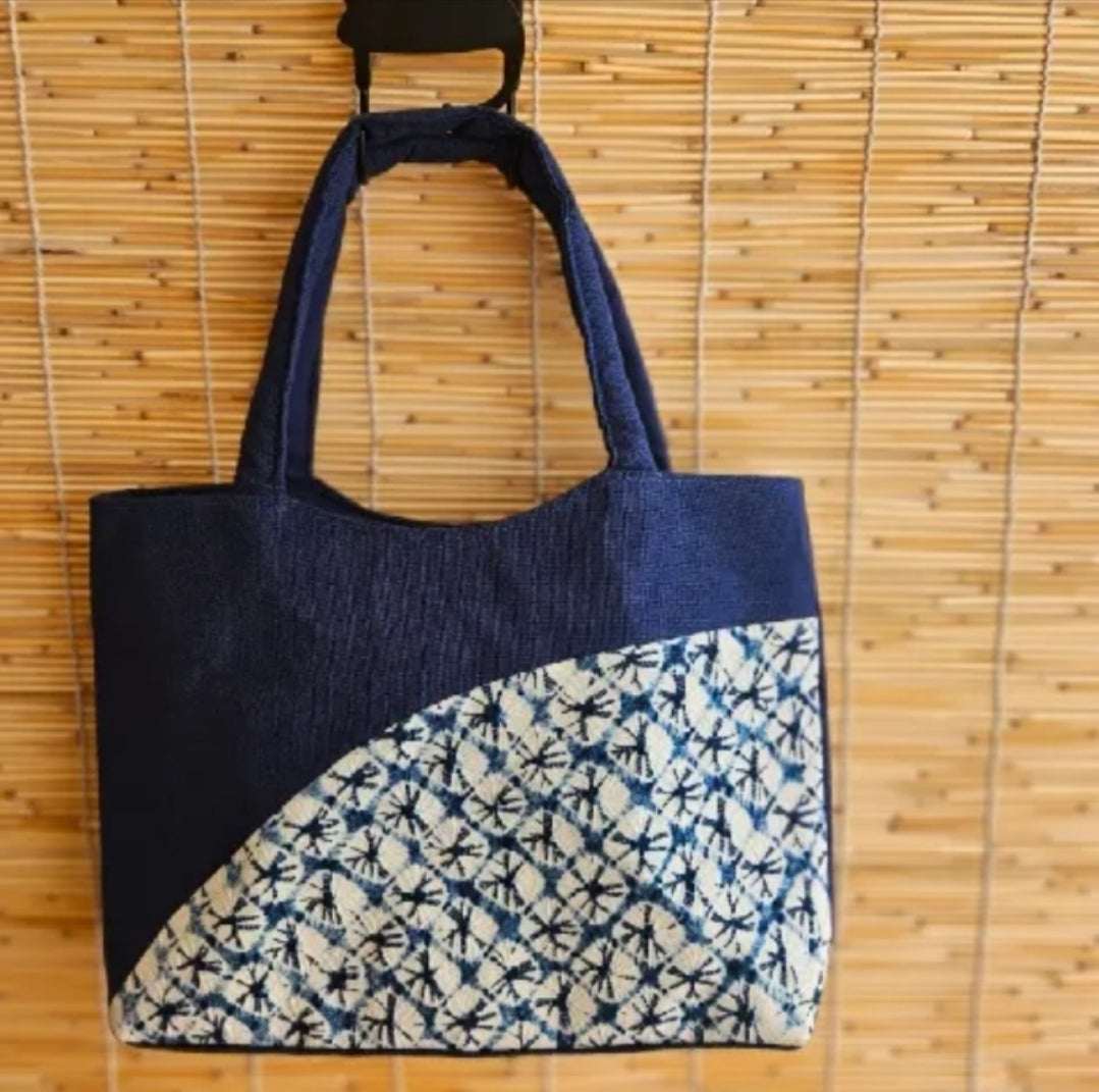 Kanoko-Patterned Shibori Cotton Tote Bag.