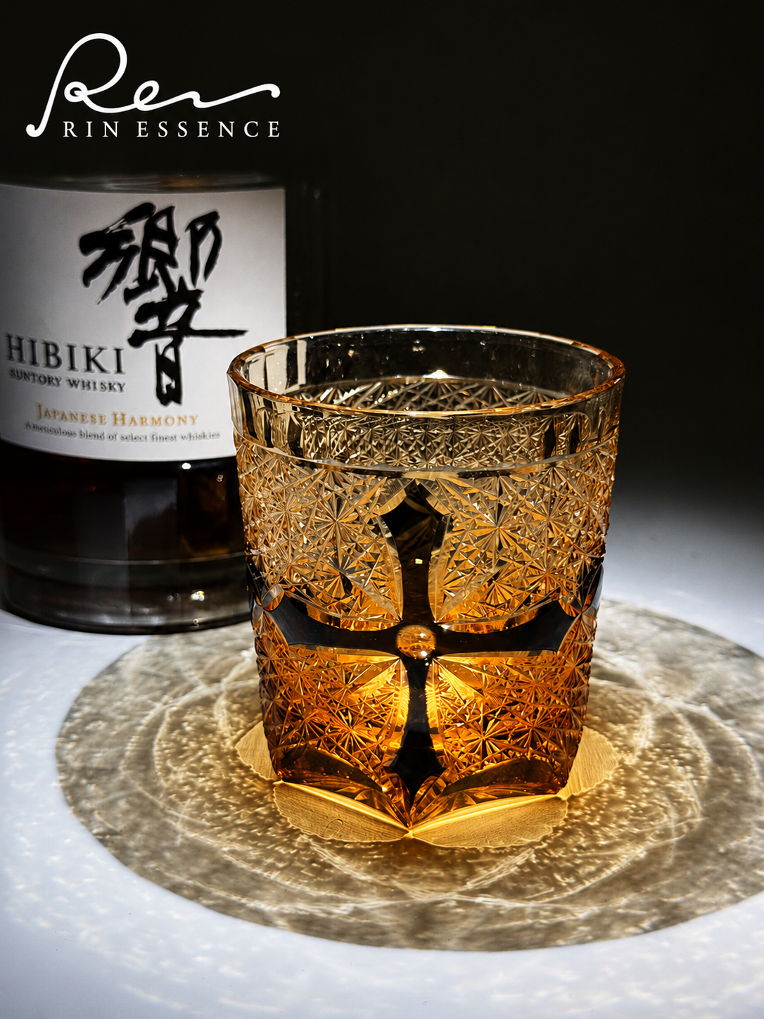 RIN ESSENCE Hand-Cut Crystal Whiskey Glass - Imperial Cross Luxury Artisan Tumbler (260ml / 8.8 oz)