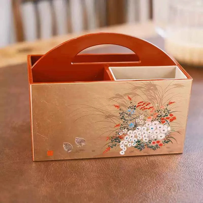 Japanese Yamanaka Lacquerware Decorative Storage Box – Hand-Painted Traditional Motifs, Elegant Desktop Organizer, Luxury Housewarming & Wedding Gift