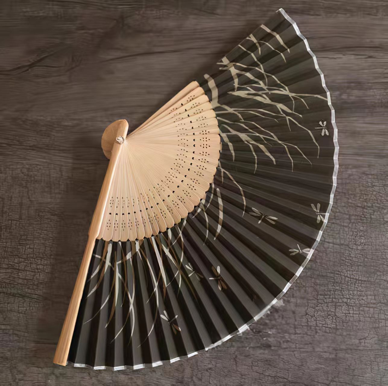Artistic Japanese fan with bamboo design by Rin Essense perfect artistic Japanese gifts US shipping