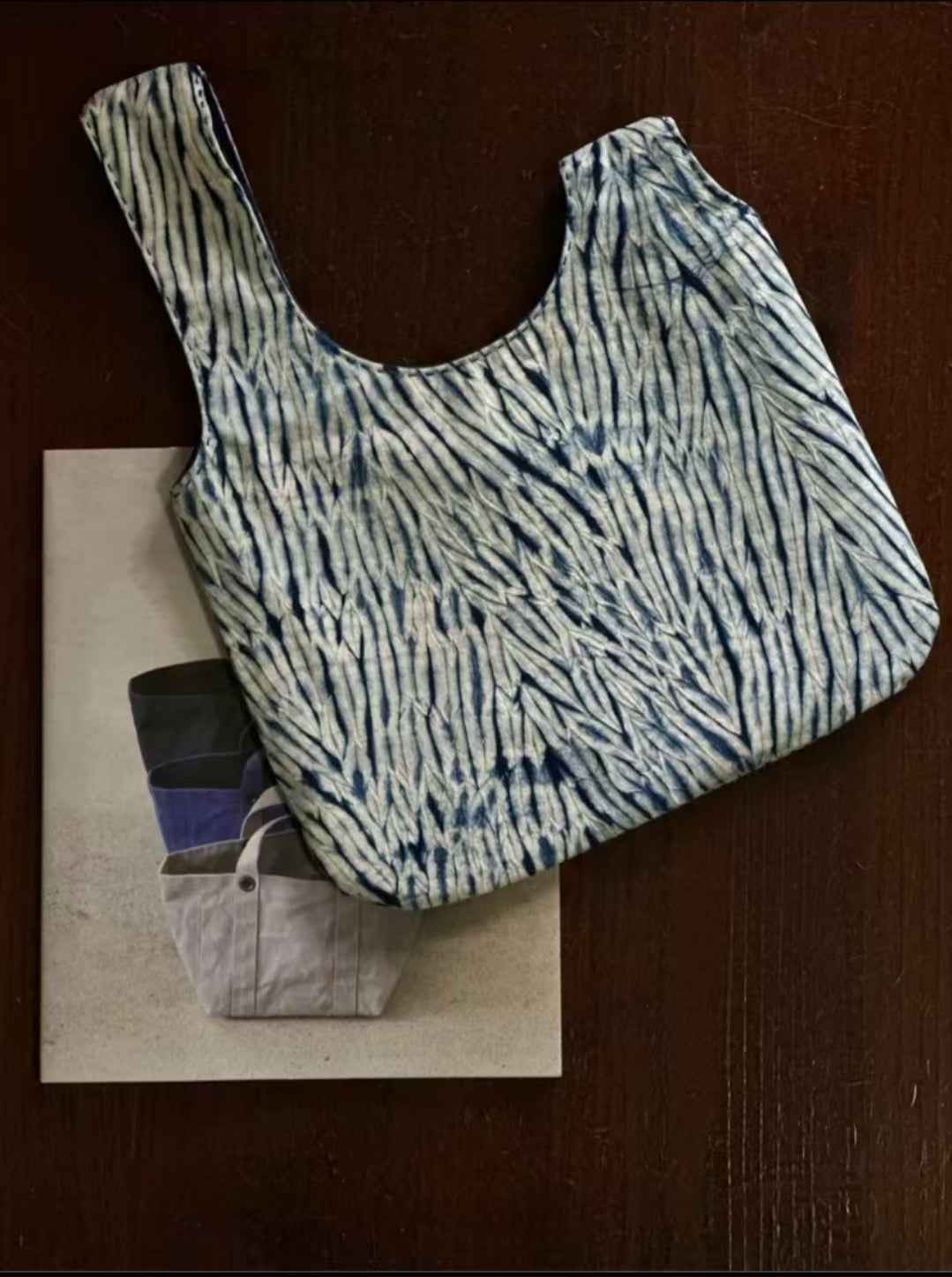 Indigo Shibori Handcrafted Knot Bag – Feather Pattern
