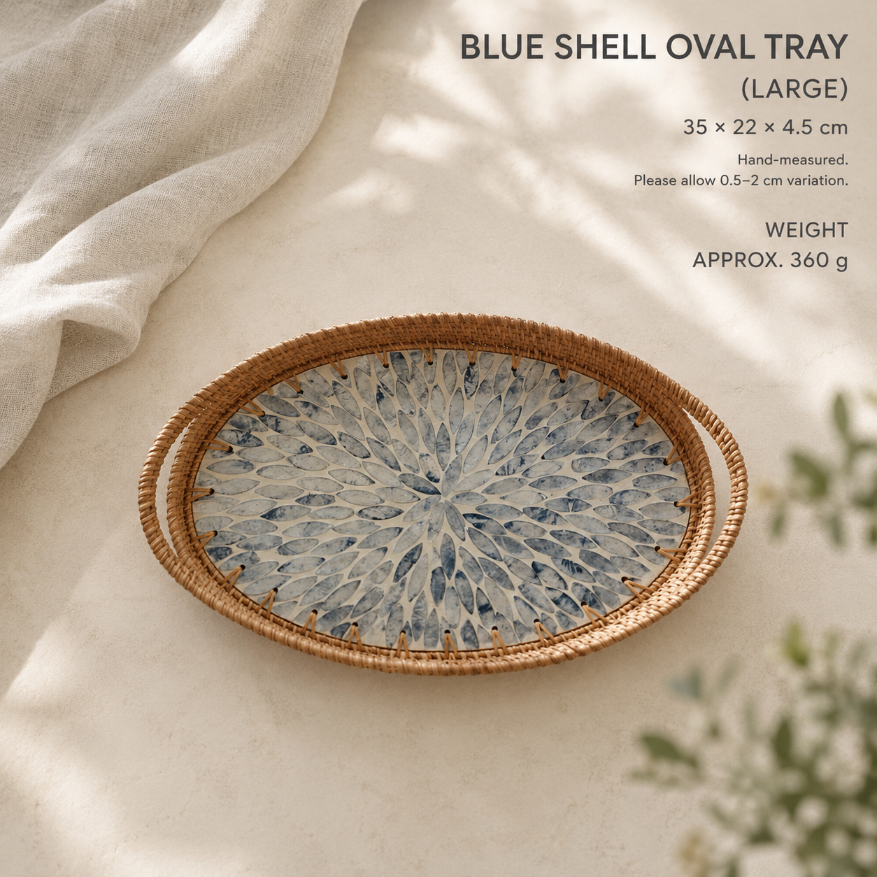 Tonkin Handwoven Rattan & Mother-of-Pearl Oval Tray