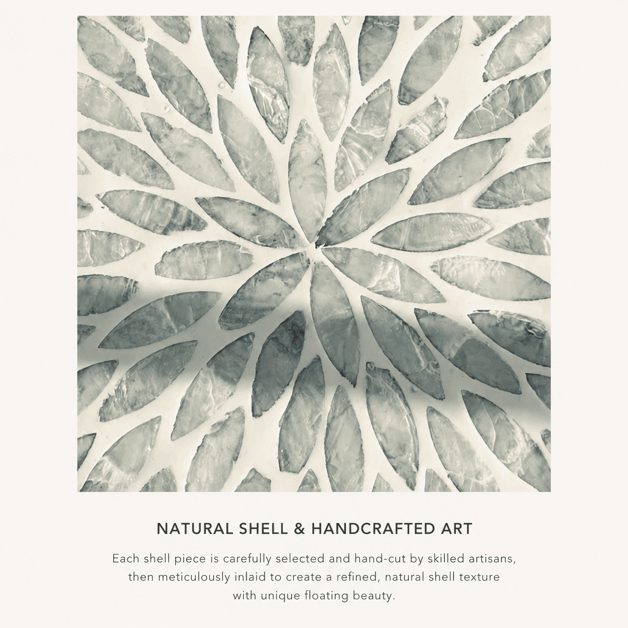 RIN ESSENCE handcrafted art featuring natural shell inlays with mother of pearl nacre design