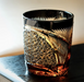 Rin Essense Japanese retro whisky glass amber cut crystal tumbler with intricate starburst and geometric engraving