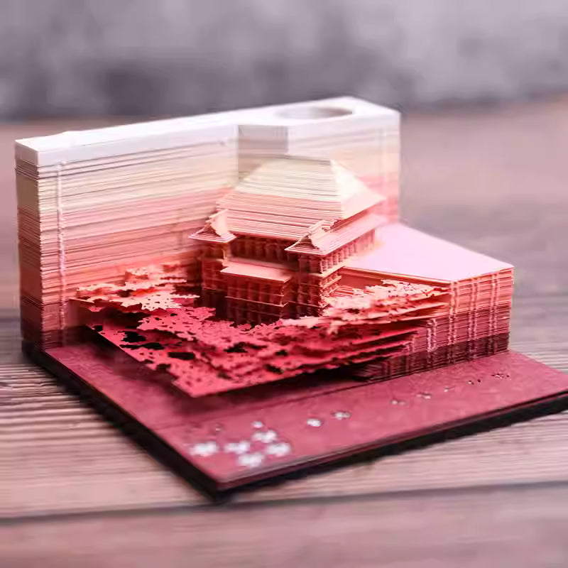 Rin Essense Kiyomizu Kyoto temple art gift intricately layered paper model in shades of pink and red
