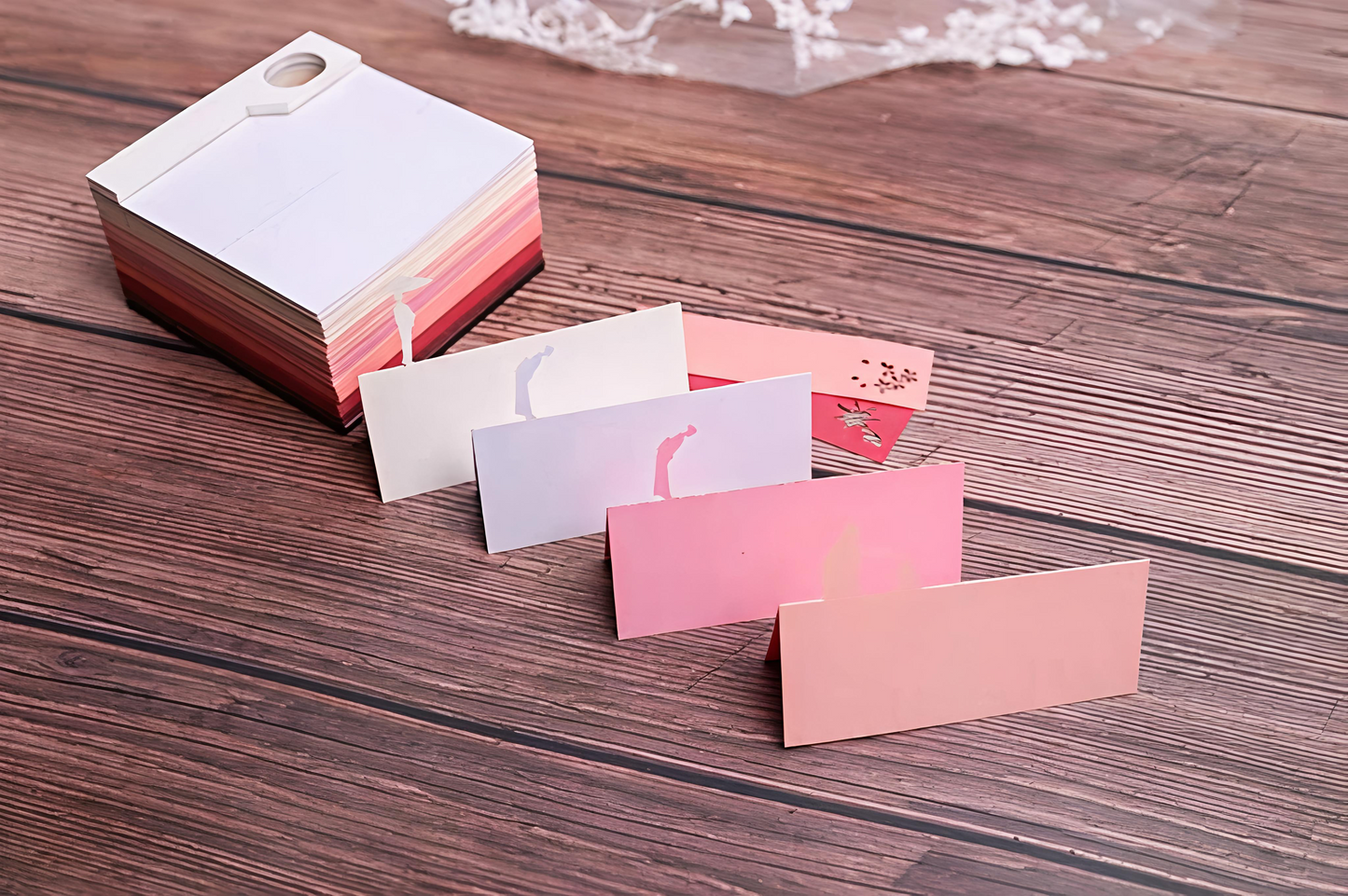 Rin Essense stationery set with gradient pink envelopes featuring kiyomizu kyoto temple art gift design
