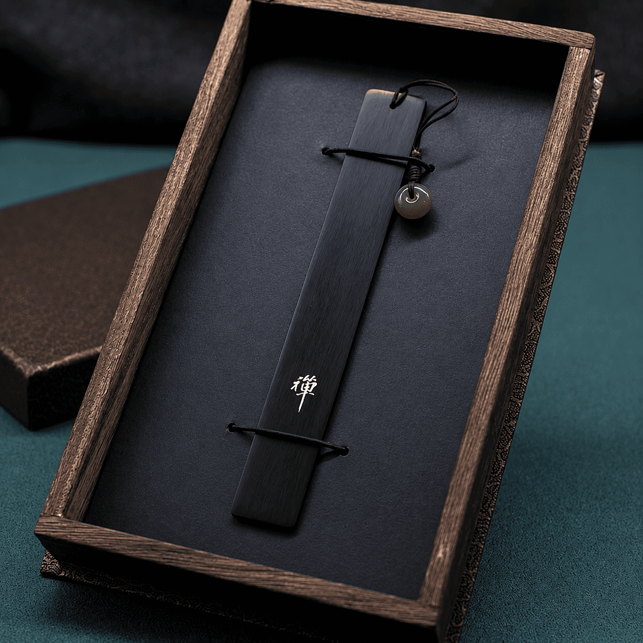 Rin Essense pendant jade stone wood art bookmark in elegant wooden gift box