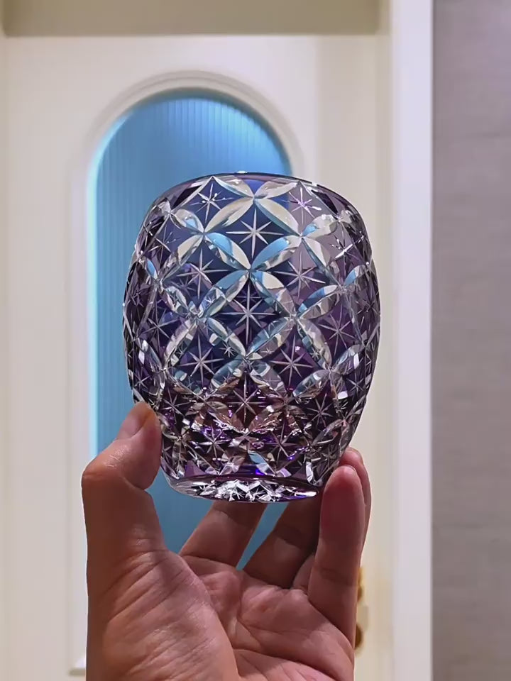 Cloisonne Pattern (Seven Treasures Glazing) Kamakura Cutteau Crystal Glass Elliptical Whiskey Glass.