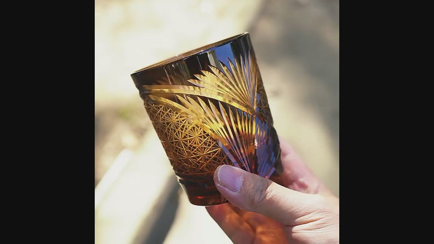 Japanese retro whisky glass Handmade Amber Chrysanthemum | Rin Essense