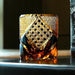 Satsuma Kiriko whiskey glass amber cut crystal tumbler with intricate geometric patterns for elegant whiskey serving