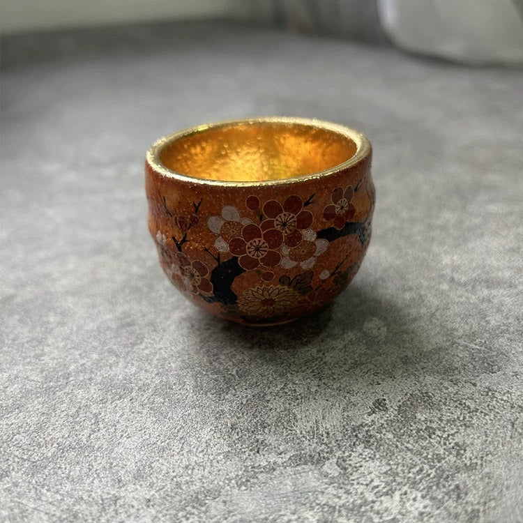 Rin Essense traditional Japanese ceramic drinkware sake cup with floral design and gold interior