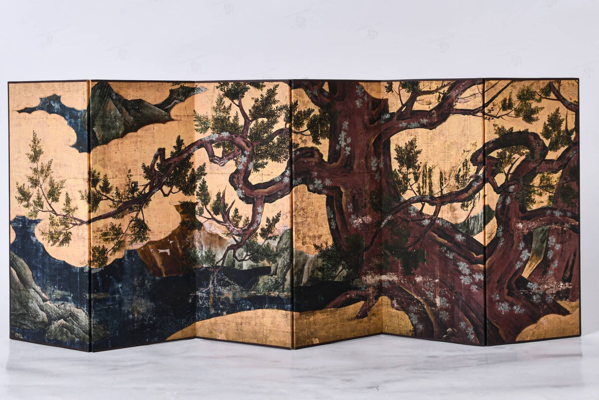 Rin Essense decorative folding screen with artistic tree design for zen bedroom decor ideas