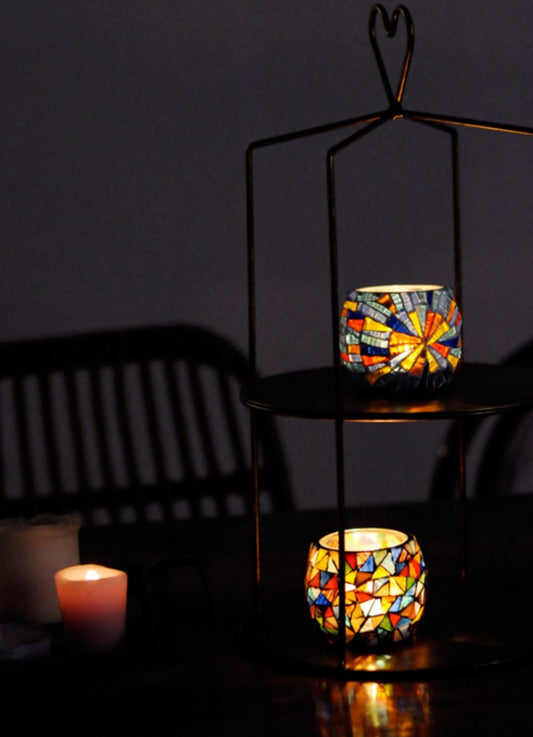 Japanese Handcrafted Colorful Mosaic Glass Candle Holder