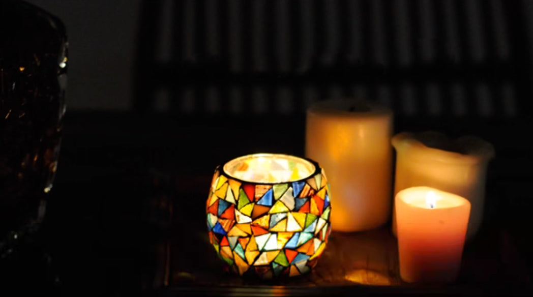 Japanese Handcrafted Colorful Mosaic Glass Candle Holder - Rin Essense 