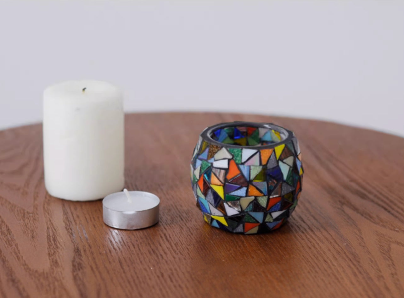 Japanese Handcrafted Colorful Mosaic Glass Candle Holder - Rin Essense 