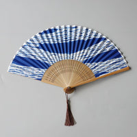Handmade Indigo-Dyed Cotton Folding Fan with Sleeve.