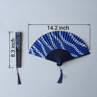 Handmade Indigo-Dyed Cotton Folding Fan with Sleeve.