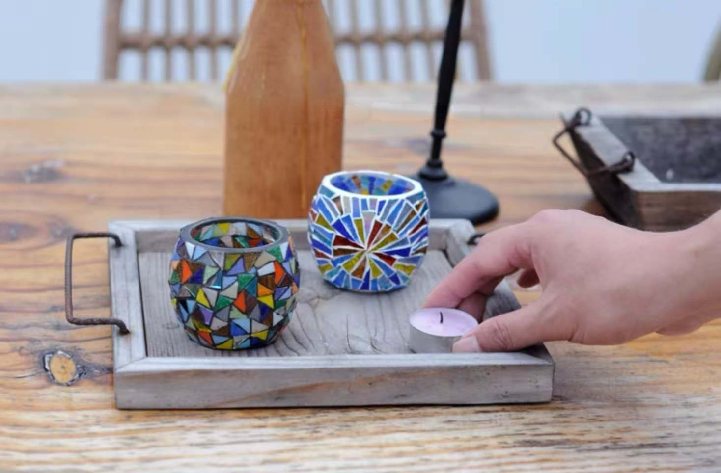 Japanese Handcrafted Colorful Mosaic Glass Candle Holder - Rin Essense 