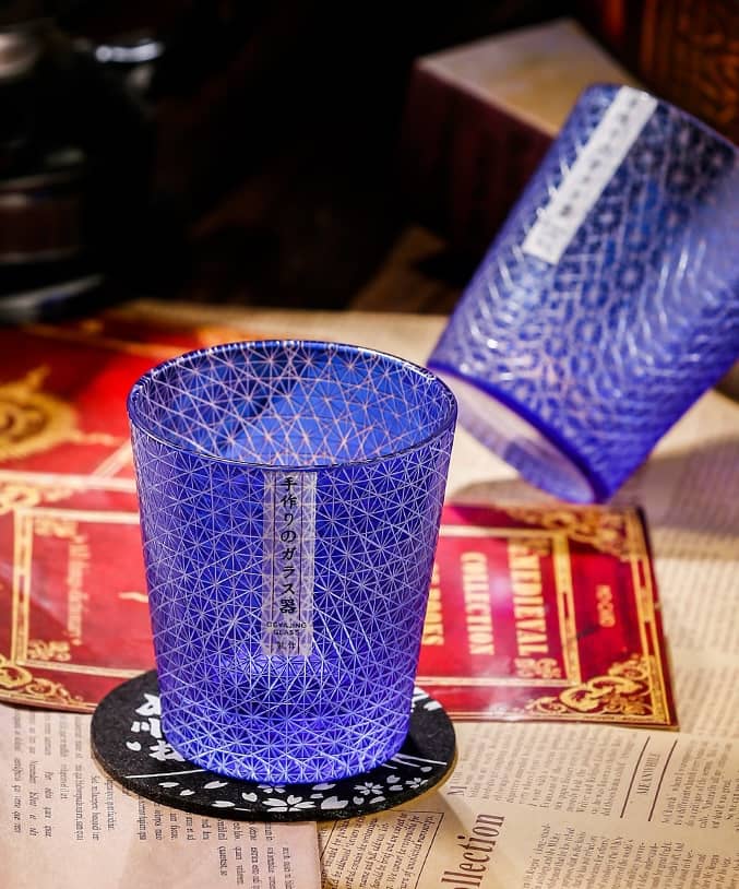“Satsuma Blue” – Chrysanthemum Cut Sake & Whisky Glass Handcrafted Crystal Glass, 250 ml - Rin Essense 