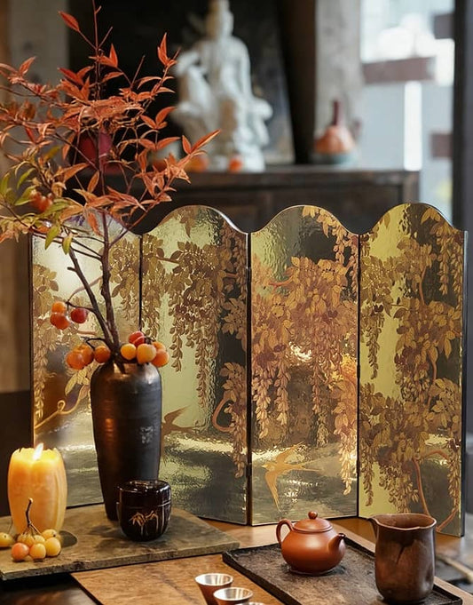Japanese Folding Home Décor Screen Golden Light- Rin Essense - Rin Essense 