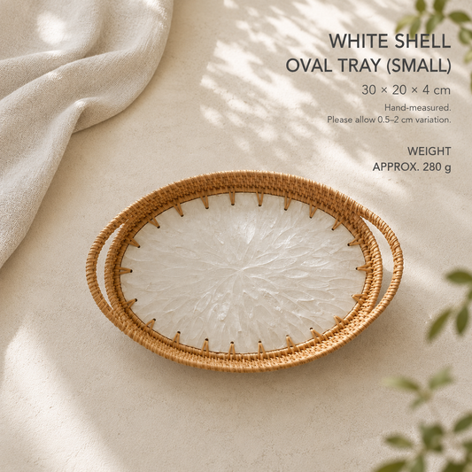 Tonkin Handwoven Rattan & Mother-of-Pearl Oval Tray