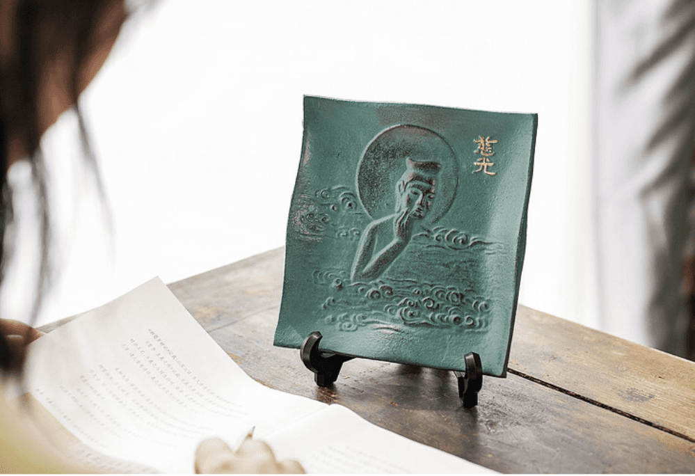 Japanese Handcrafted Takagawa Ironware Decorative Vessel Plate (Maitreya Bodhisattva) for Home Decor - Rin Essense 