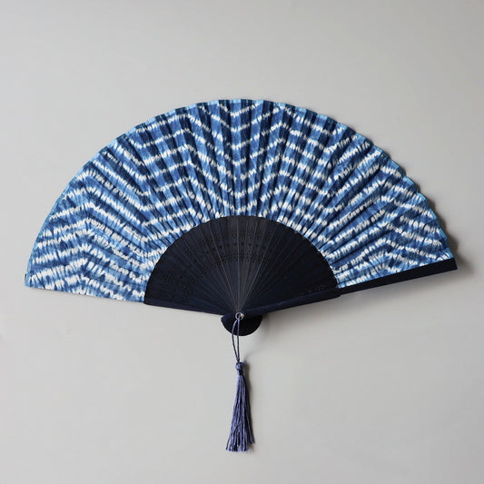 Handmade Indigo-Dyed Cotton Folding Fan with Sleeve2.