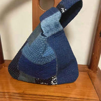 Sashiko Indigo Plant-Dyed Patchwork Knot Bag
