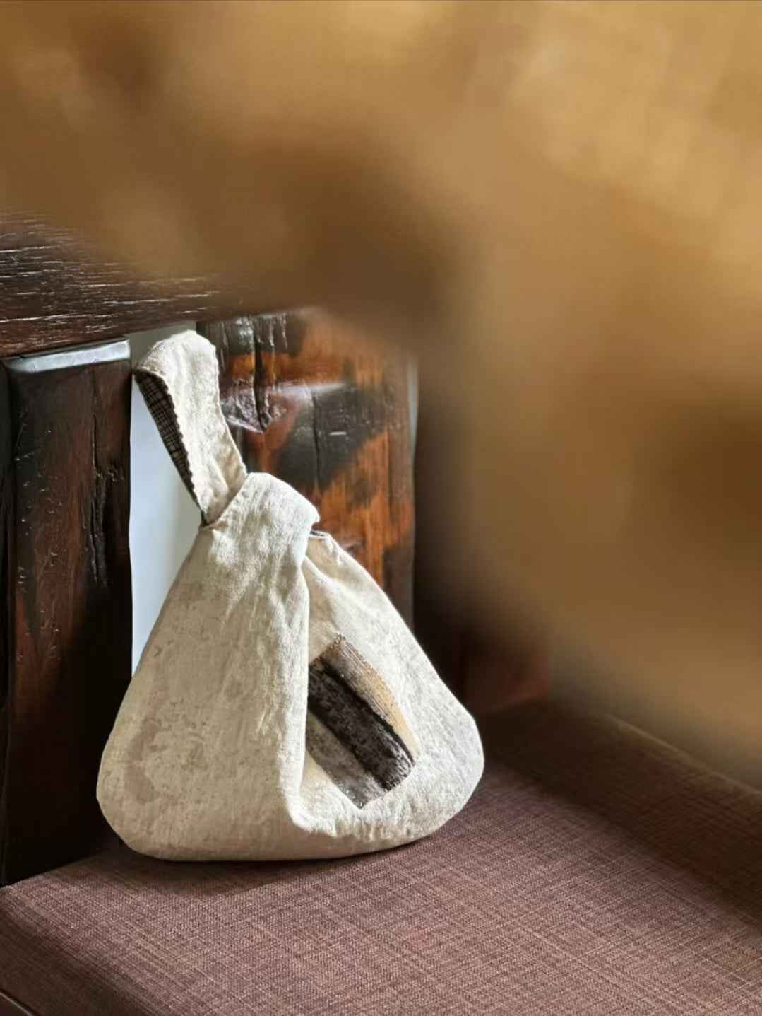 Vintage Loom Handwoven Knot Bag – Brown Plant-Dyed Patch