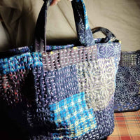 Large Sashiko Patchwork Tote Bag – Dark-Toned Mannui