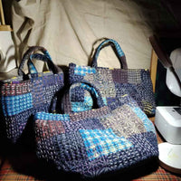 Large Sashiko Patchwork Tote Bag – Dark-Toned Mannui