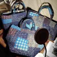 Large Sashiko Patchwork Tote Bag – Dark-Toned Mannui
