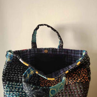 Large Sashiko Patchwork Tote Bag – Dark-Toned Mannui