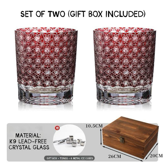 “Satsuma Red” – Chrysanthemum Cut Sake & Whisky Glass Handcrafted Crystal Glass, 250 ml