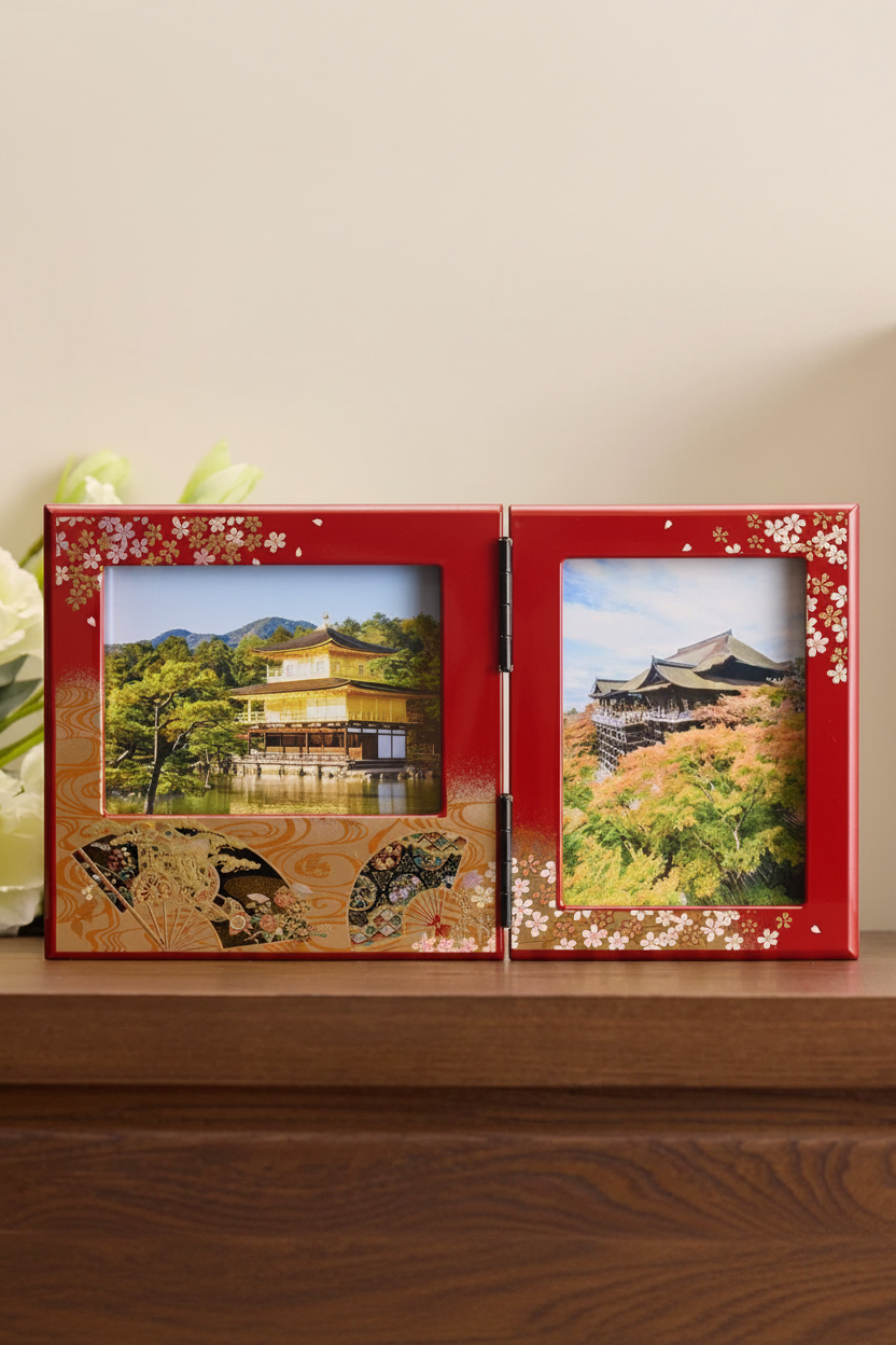 Authentic Japanese Yamanaka Maki-e Lacquer Photo Frame – Dual Orientation Decorative Resin Picture Frame | Handmade in Kaga, Japan | Elegant Tabletop Display