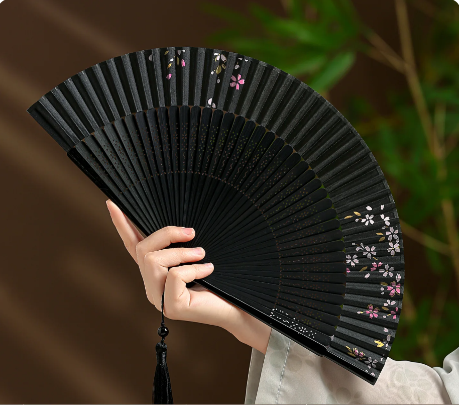 Japanese Sakura Folding Fan — Aotake Bamboo & Handcrafted Floral Design