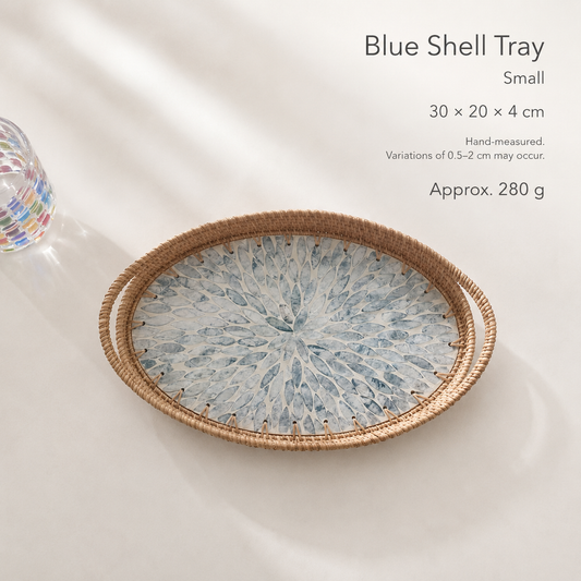 Tonkin Handwoven Rattan & Mother-of-Pearl Oval Tray