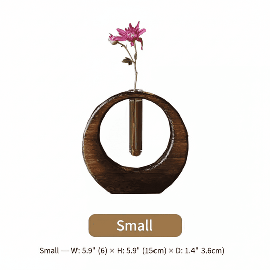 Yakisugi Solid Wood Ring Vase | Japanese Wabi-Sabi Flower Vessel | Zen Tea Ceremony Décor | Desk Bud Vase - Rin Essense 