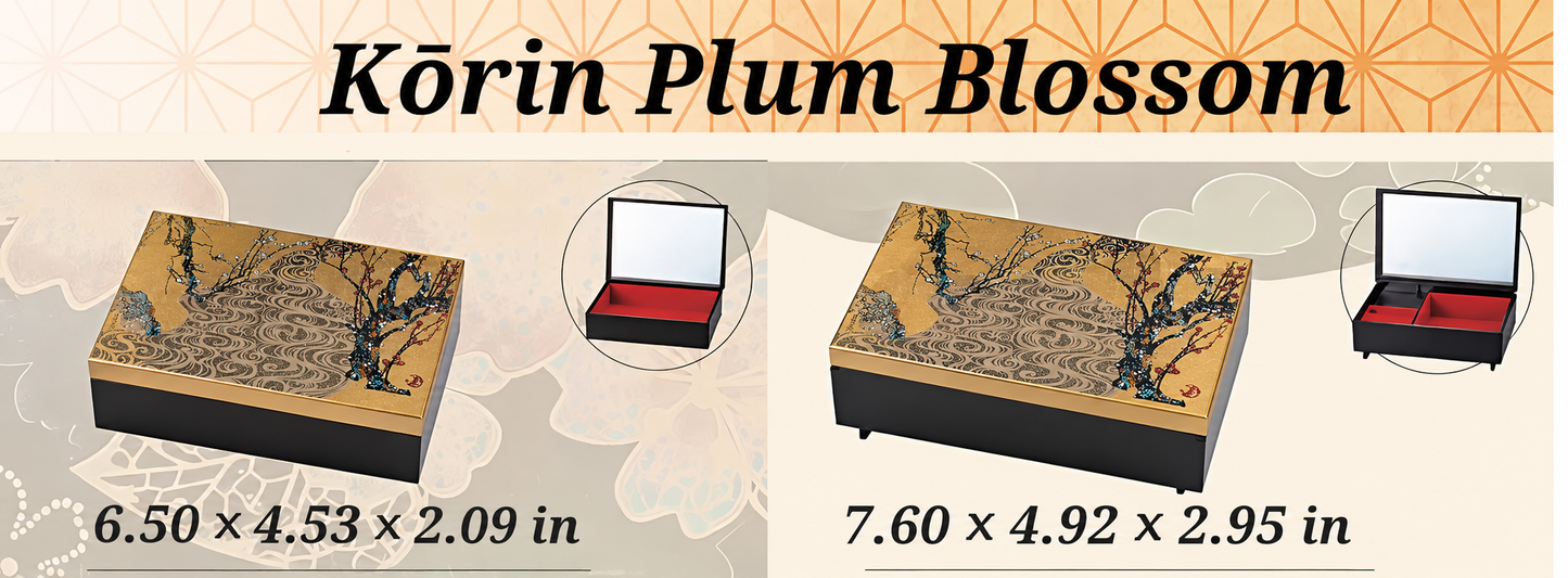 Kōrin Plum Blossom Jewelry Box – Authentic Japanese Yamanaka Lacquerware Jewelry Organizer | Inspired by Ogata Kōrin's National Treasure Plum Blossom Masterpiece | Luxury Keepsake Box with Mirror | Made in Japan