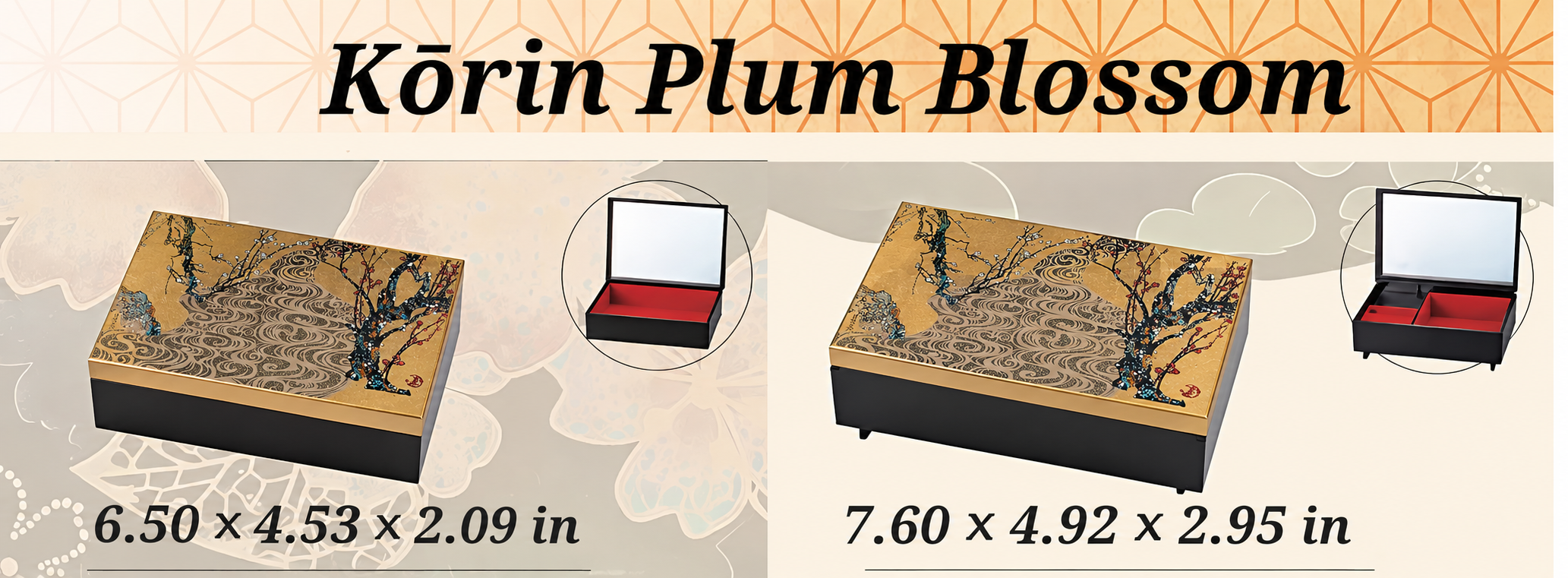 Kōrin Plum Blossom Jewelry Box – Authentic Japanese Yamanaka Lacquerware Jewelry Organizer | Inspired by Ogata Kōrin's National Treasure Plum Blossom Masterpiece | Luxury Keepsake Box with Mirror | Made in Japan