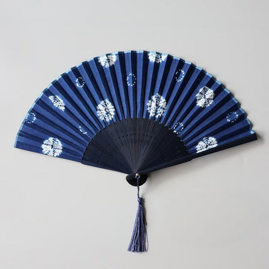 Handmade Indigo-Dyed Cotton Folding Fan with Sleeve1.