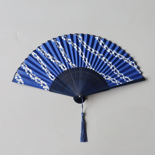 Handmade Indigo-Dyed Cotton Folding Fan with Sleeve3.