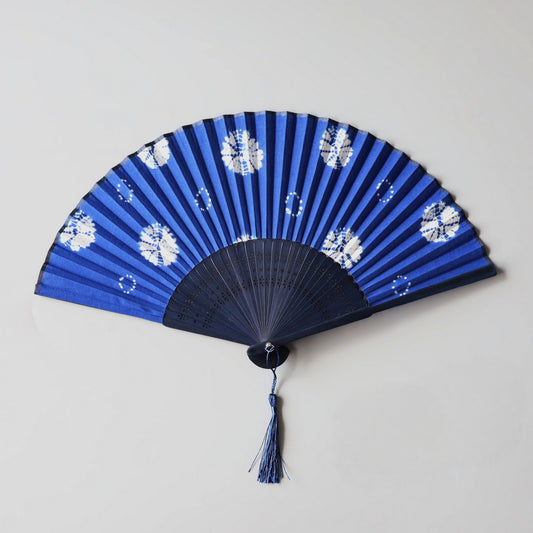 Handmade Indigo-Dyed Cotton Folding Fan with Sleeve4.